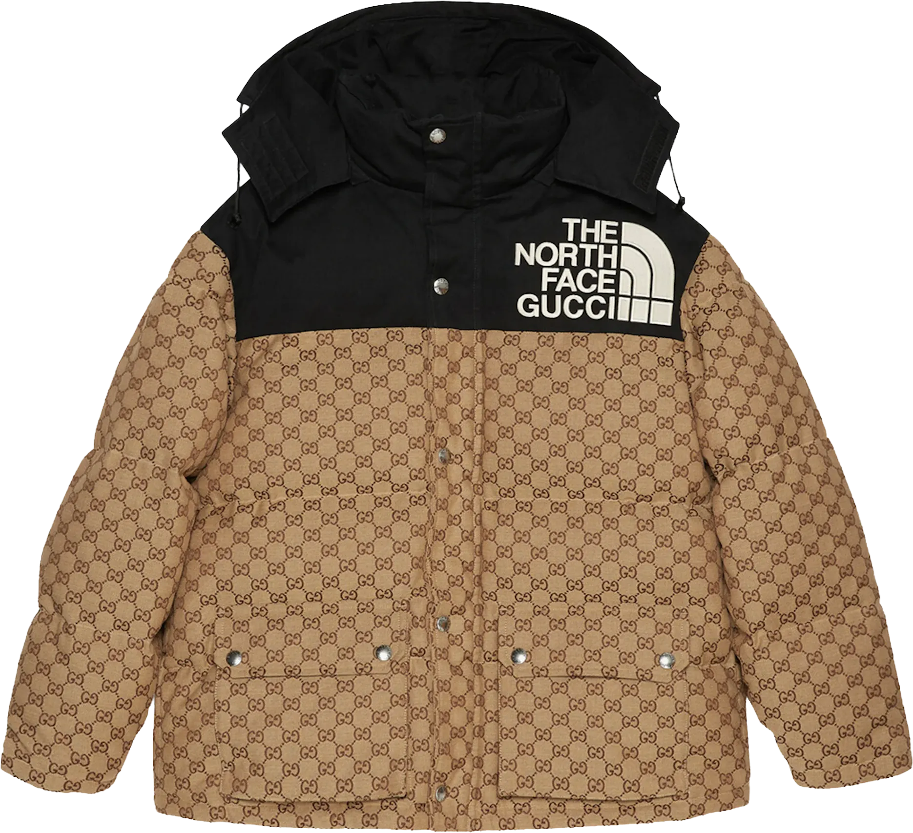 Gucci x The North Face Womens GG Padded Jacket Black Ebony Beige
